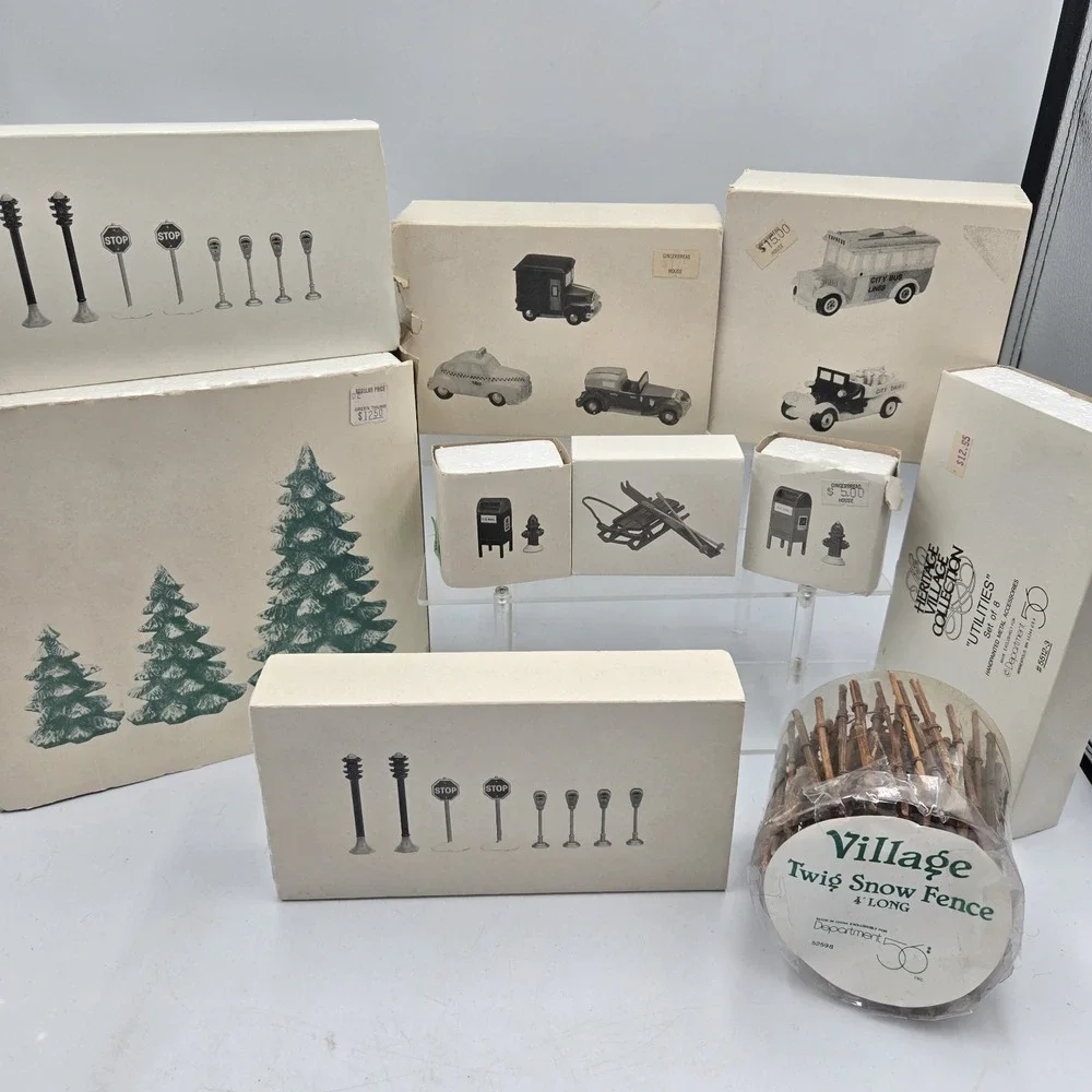 Vtg Dept 56 Mixed Village Lot Trees Cars Mailbox Utilities Christmas Accessories